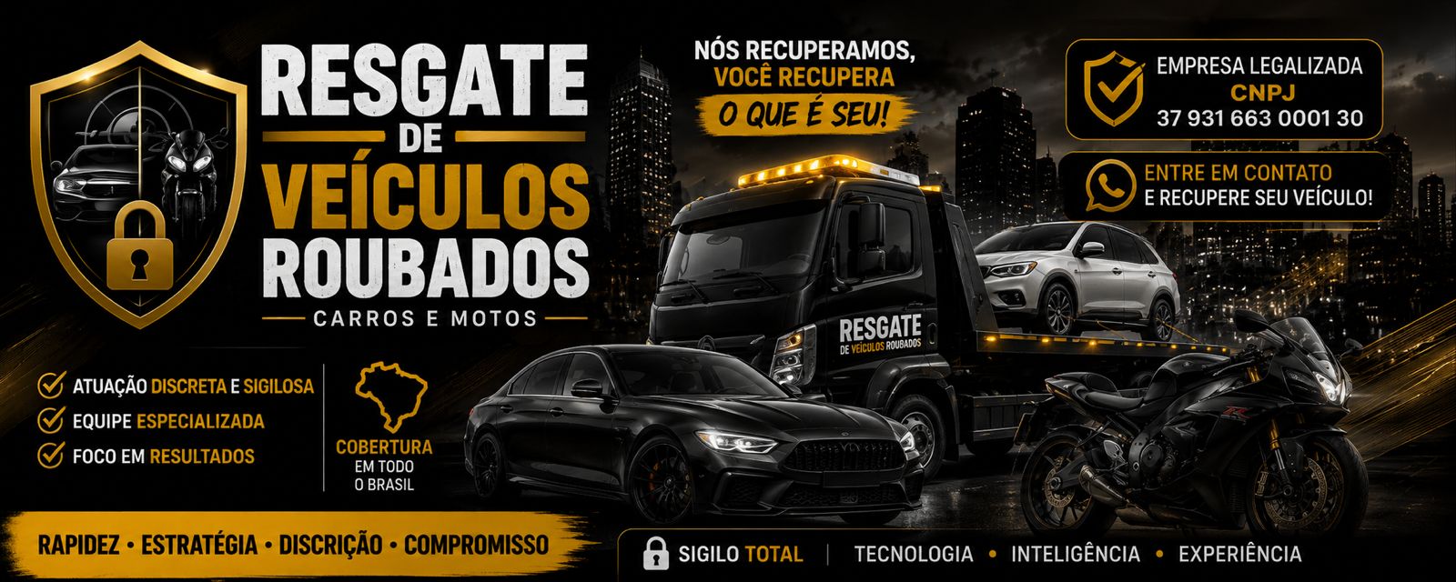 Resgate de ve&iacute;culos roubados com carro, moto e guincho